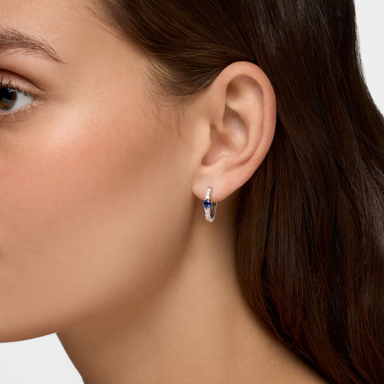 Birks Essentials White Gold Sapphire and Diamond Hoop Earrings image number 1